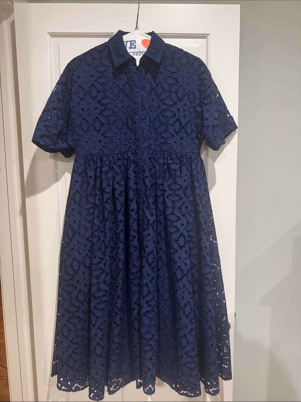 Kate Spade Navy Eyelet Lace Shirt Dress - Classic Short Sleeve